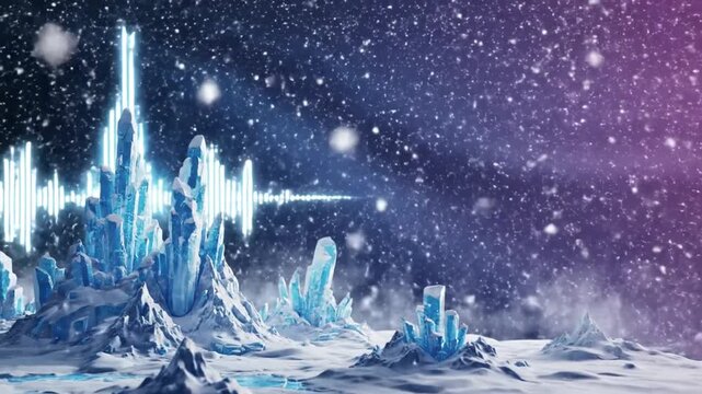 Winter Music Festival With Glowing Sound Waves and Soft Snow Particles