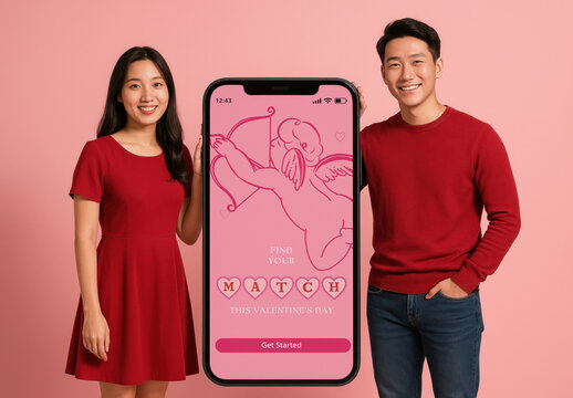 Valentine's Day Dating App Promotion Phone Screen Mockup PSD