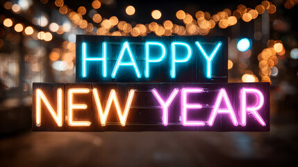 Pink and Cyan Glowing New Year Text Box for Nightlife and Party Event Promotion