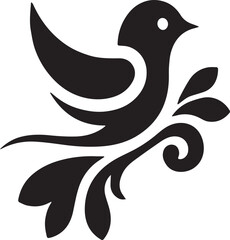 Elegant Stylized Bird Silhouette with Floral Accents