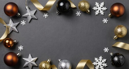 Christmas Ornaments and Snowflakes Festive Holiday Border