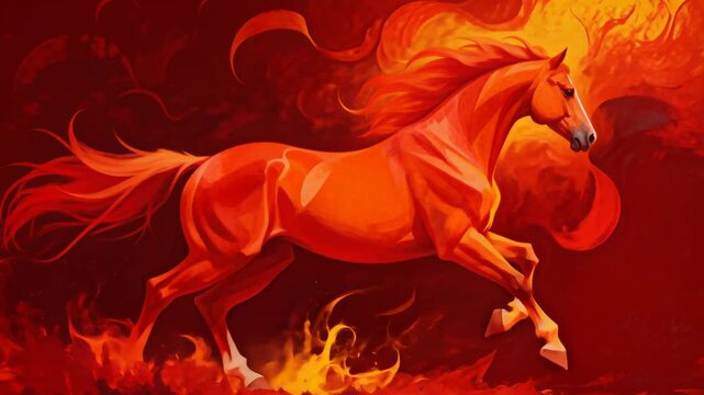 abstract horse figure flowing lines fire inspired colors commercial illustration perfect for chinese new year and lunar new year