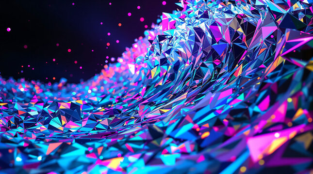 Vibrant crystal wave with pink and blue hues on dark background