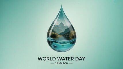 Water drop reflecting a pristine mountain landscape for world water day