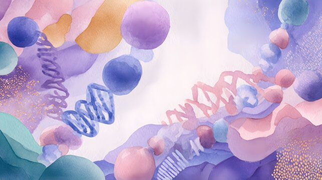 Gentle watercolor ribosomes build proteins a serene cellular creation concept art