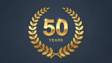 Naklejka premium Golden 50 Years Anniversary Emblem with Elegant Laurel Wreath Design, Ideal for Celebrating Business Milestones and Achievements