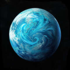 Frozen Ocean Planet with Turbulent Blue Swirls
