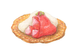 いちごカナッペ　水彩色鉛筆イラスト