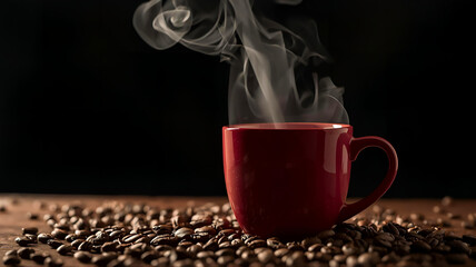 暗い空間にホットコーヒー