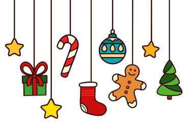 Christmas Hanging Ornaments Garland with Gifts, Candy Cane, Gingerbread and Tree