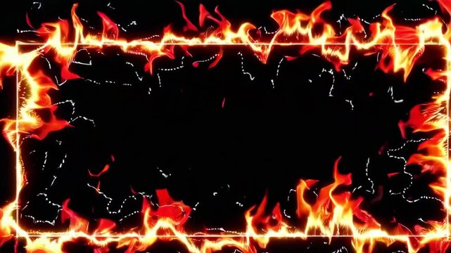 A glowing rectangular fire frame with flying sparks on a black background.