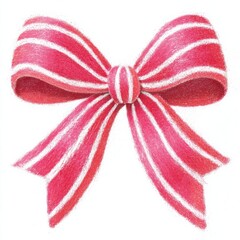 Red and white striped decorative bow with a textured, hand-drawn style on a white background.