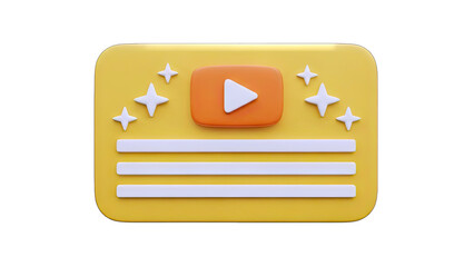 3D YouTube Card with Play Button and Sparkles