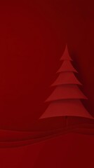 Crimson Holiday Spirit: A minimalist Christmas tree design embodies the holiday cheer with festive red hues, evoking a sense of warmth and simplicity.