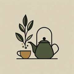 Minimal Tea Brewing Illustration with Teapot and Cup
