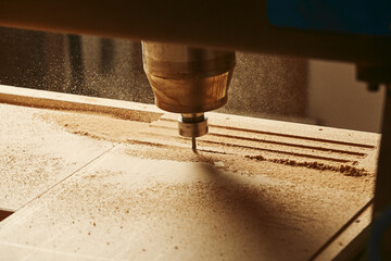 CNC router machine creates a layout of the shelf complex.
