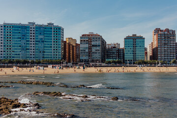 San Lorenzo Beach with Seafront Apartments, Gij&oacute;n, Spain