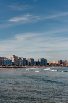 Vertical View of San Lorenzo Beach and Skyline, Gij&oacute;n, Spain
