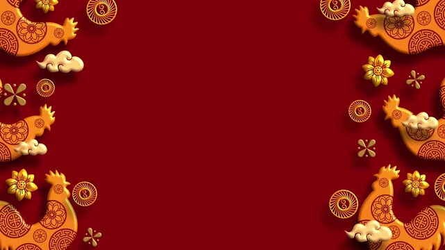 Ornate Rooster Pattern Border Festive Chinese New Year Design
