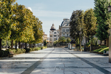 Tree-Lined Paseo and Historic Buildings in Central Oviedo, Asturias