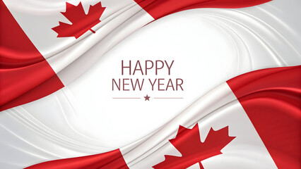 Happy new year celebration with canadian flag background and red maple leaves