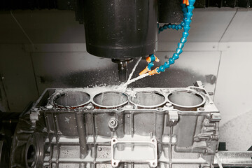 Repair of cylinder block engine blocks on the boring machine, close up