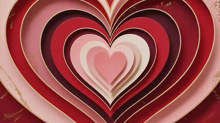 Layered hearts in shades of red and pink with gold accents