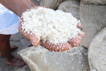 raw salt on hand on farm