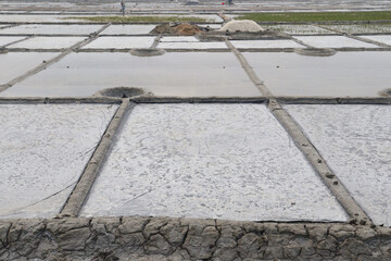 Fototapeta premium raw salt farm plot with water and polythene bed