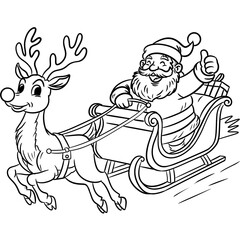 Fototapeta premium Santa & Rudolph Line Art