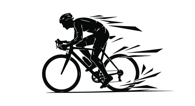 Dynamic silhouette of a cyclist in motion, conveying speed and athletic achievement.