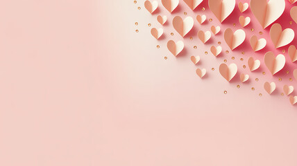 Pink hearts and gold confetti on soft background for Valentine's Day