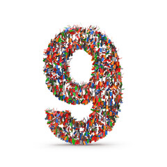 Colorful Number Nine Composed of Many Small Confetti