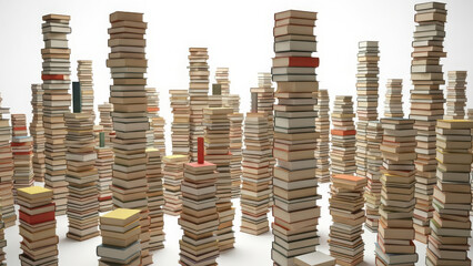 Towering stacks of books