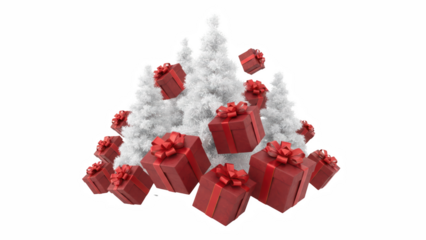 Christmas Gifts with Red Wrapping and Mini Snowy Trees