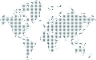 Fototapeta premium World map in dotted square pixel pattern, global data grid visualization, digital travel concept background