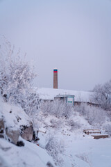 Industrial section of the Zeya River shoreline in Blagoveshchensk, Russia
