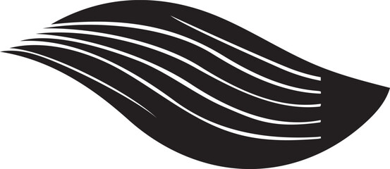 Dynamic black silhouette vector design of abstract flowing lines, creating a modern wave shape on a transparent background, ideal for contemporary graphic art