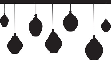 Vector illustration of decorative hanging lamps in silhouette against a transparent background, perfect for interior design and lighting concepts