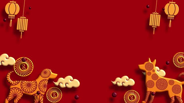 Red background with gold dog year of zodiac pattern