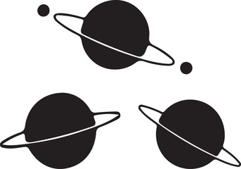 Stylized Saturn planet icons with rings and moons, vector illustration set on a clean background