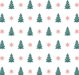 Minimalist Christmas tree and snowflake seamless pattern, simple geometric winter holiday background, wrapping paper design