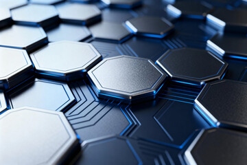Hexagonal Circuit Boards with Blue Lighting