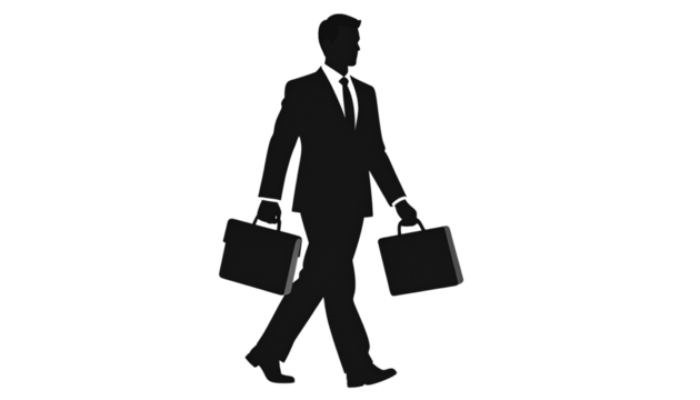 Businessman silhouette carrying a briefcase, professional pose, isolated on transparent background, corporate concept - Powered by Adobe