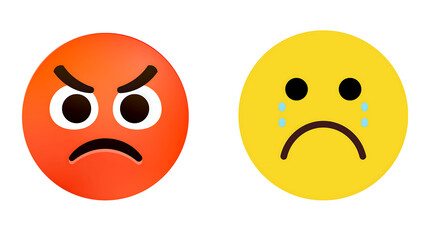 Sad and Angry Emoji Faces Collection – Emotional Reaction Icons Set