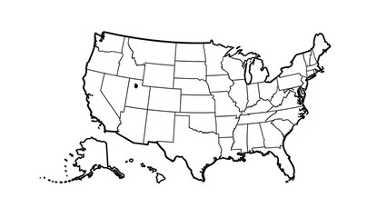 United states of america map outline with all fifty states boundaries marked