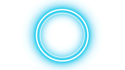 Glowing blue neon circle frame with a bright radiant effect on a pristine white background