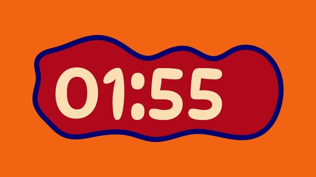 Countdown digital timer from 2 minute to 1 minute on orange background suitable for creative projects, presentations, and time management visual