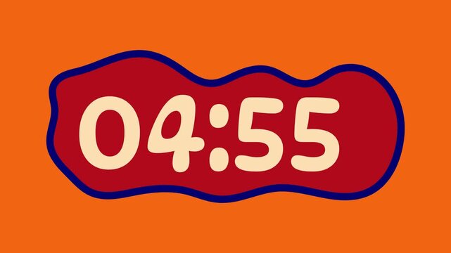 Countdown digital timer from 5 minute to 4 minute on orange background suitable for creative projects, presentations, and time management visual