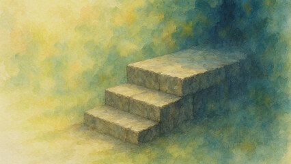 Watercolor stairs leading to light &ndash; conceptual growth illustration